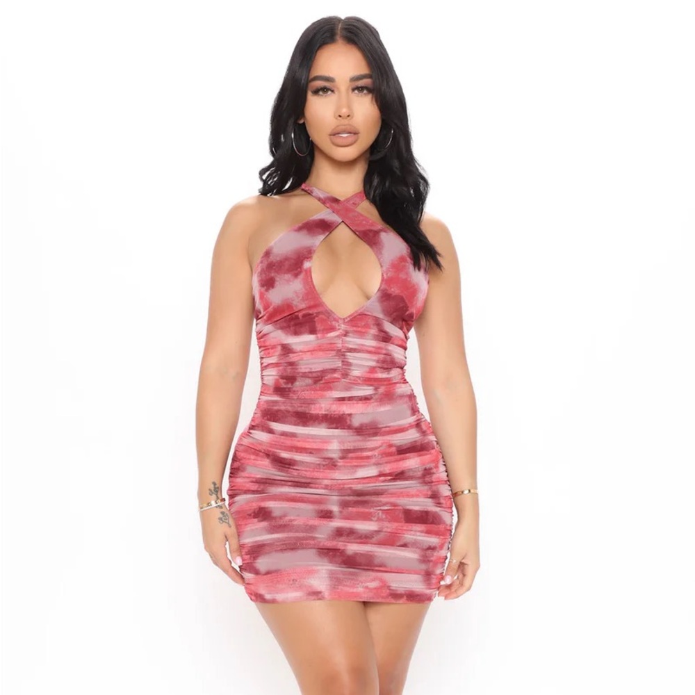 FN Bailey Mesh Mini Dress - Red/Combo